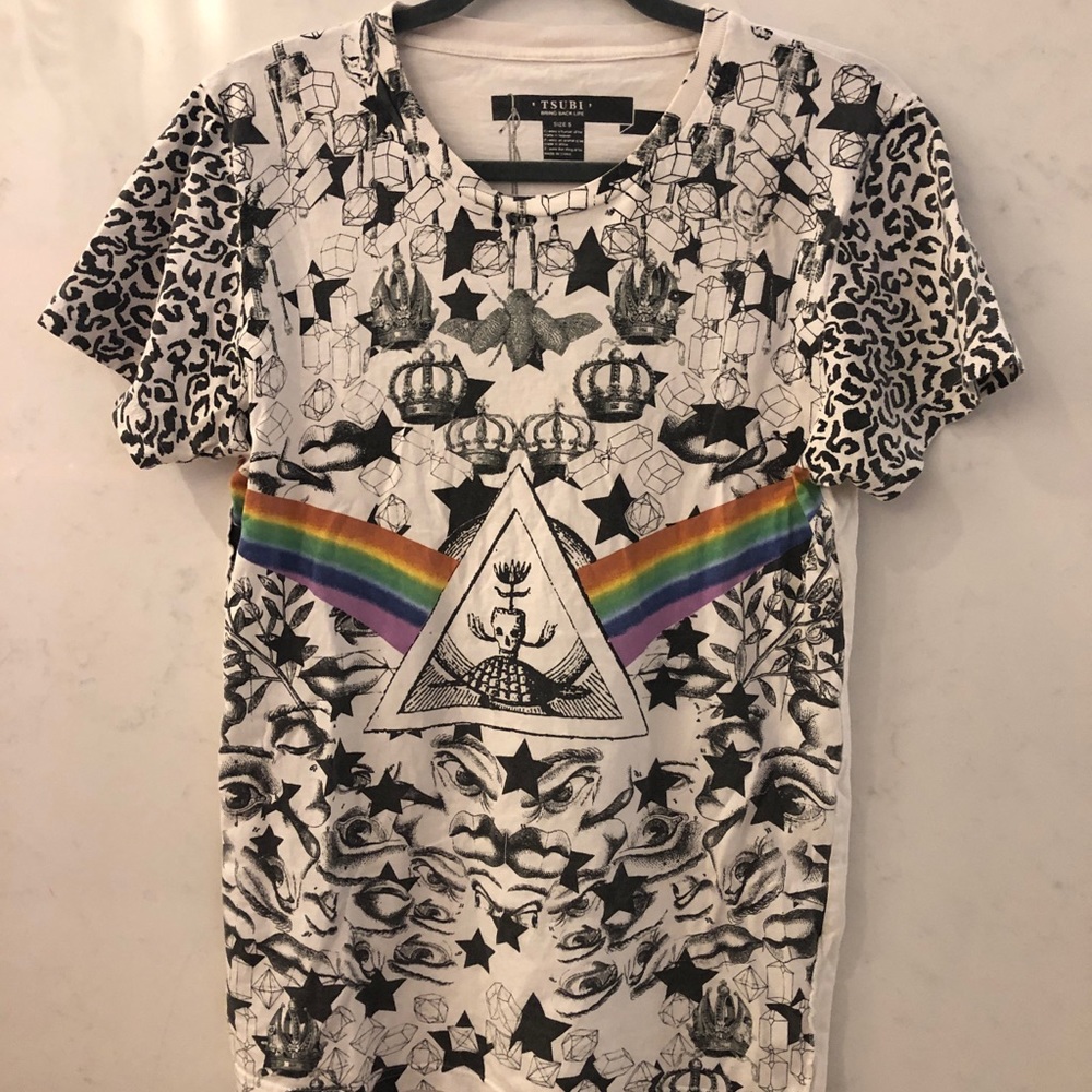 TSUBI men’s graphic printed rainbow skull tee SM